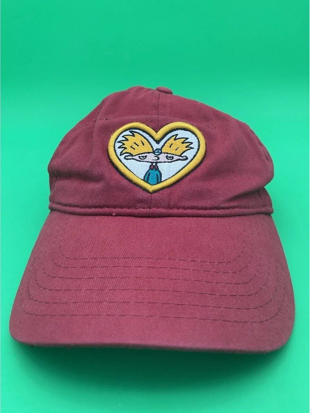 Nickelodeon Hey Arnold Red Adjustable Strapback Hat w/ Embroidered Heart - 2017
